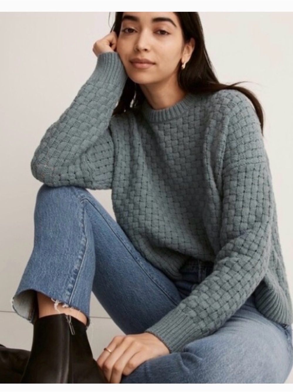 Madewell Crewneck Basketweave Sweater in Slate Blue